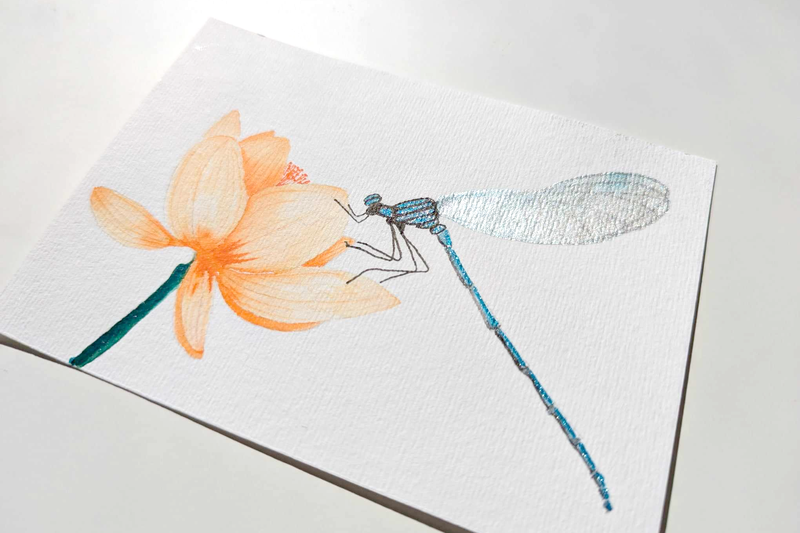 dragonfly flower watercolouring