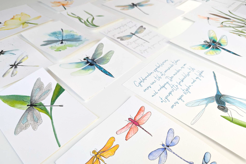 dragonflys watercolouring akvarel guldsmede