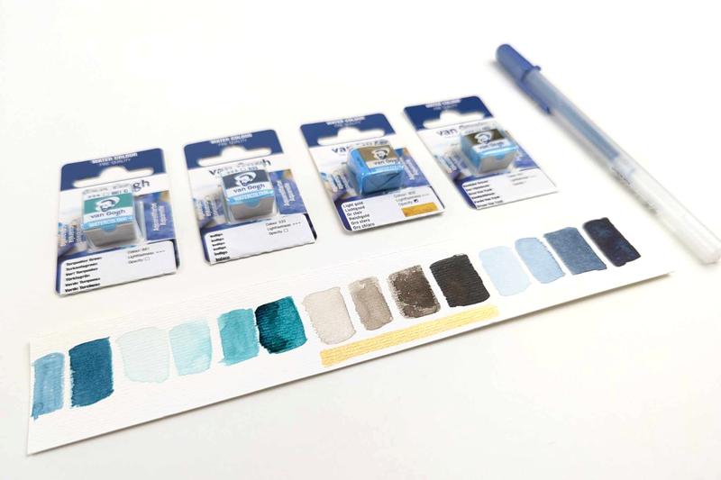watercolour akvarel blå feel good artbox