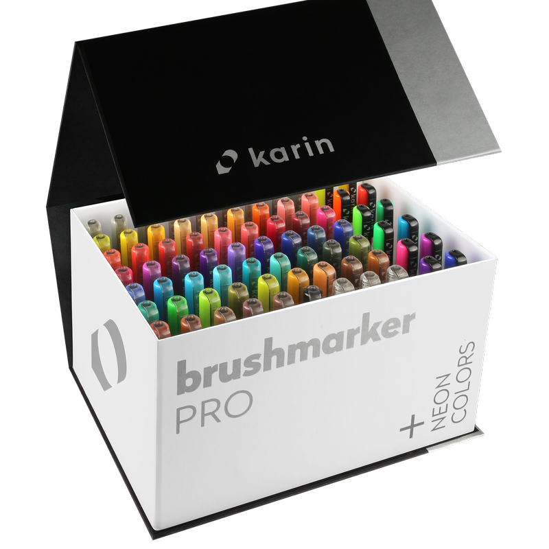 Karin Brushmarker Pro Mega Box PLUS sæt med 72 farver og 3 blender