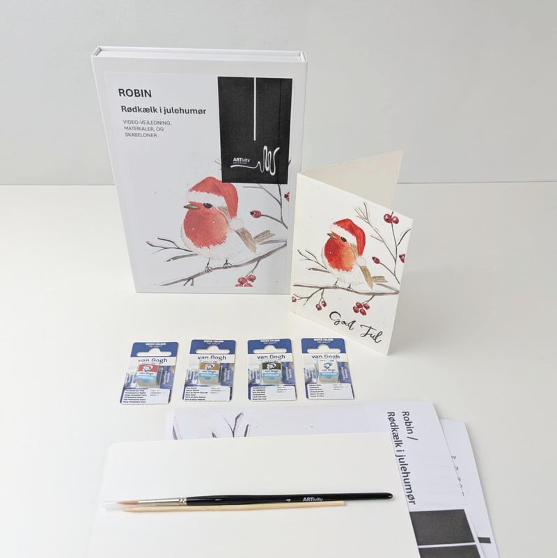 Kunstidé med materialepakke - ROBIN / Rødkælk med akvarel