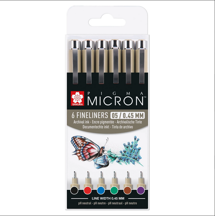 Fineliner sæt med 6 farver, Sakura Pigma Micron 05