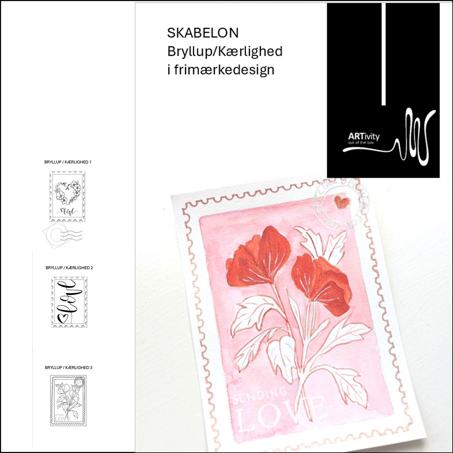 Skabeloner til bryllup/kærlighed i frimærkedesign