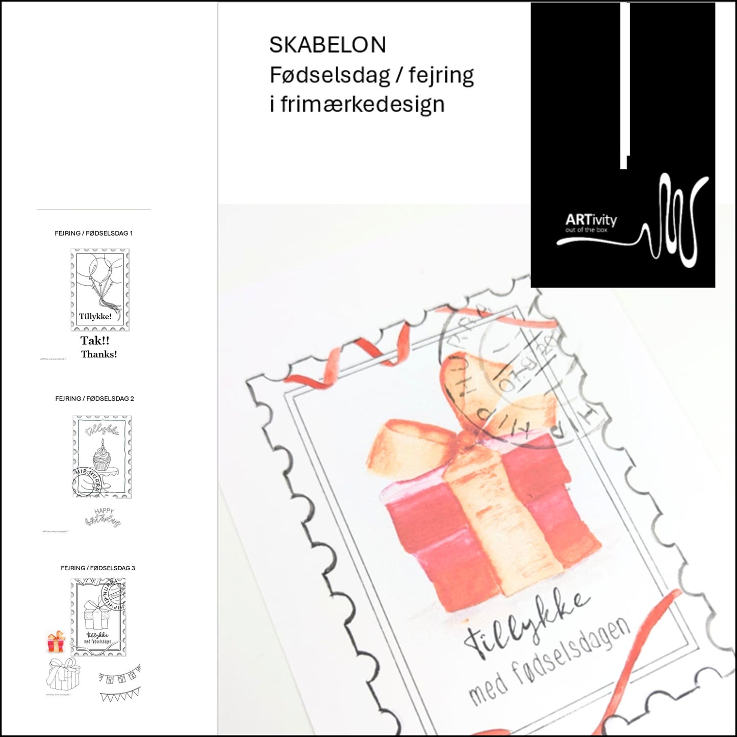 Skabeloner til fødselsdag / fejring i frimærkedesign