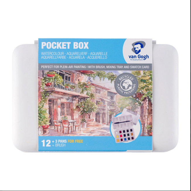 Van Gogh Akvarel pocketbox, Basisfarver, 12 half pans + 3 ekstra