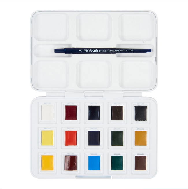 Van Gogh Akvarel pocketbox, Basisfarver, 12 half pans + 3 ekstra