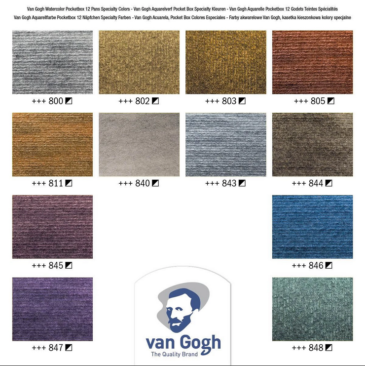 Van Gogh Akvarel pocketbox, guld, sølv og metal akvarelmaling