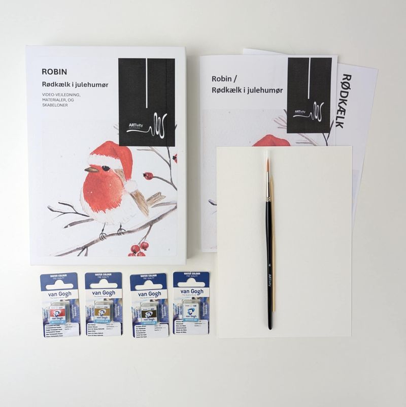 Kunstidé med materialepakke - ROBIN / Rødkælk med akvarel