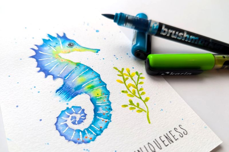 søhest akvarelkit med brushmarker