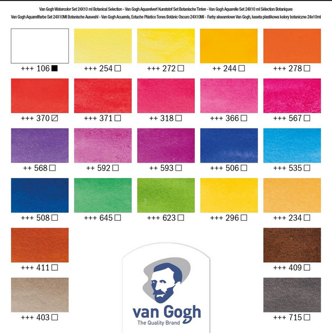 Van Gogh Akvarel box med 24 botaniske farver