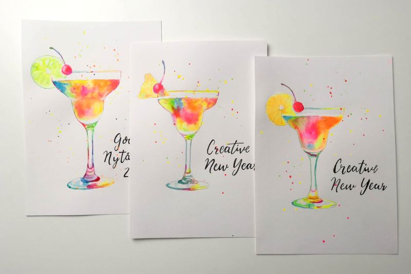 Cocktail i neon akvarelfarver