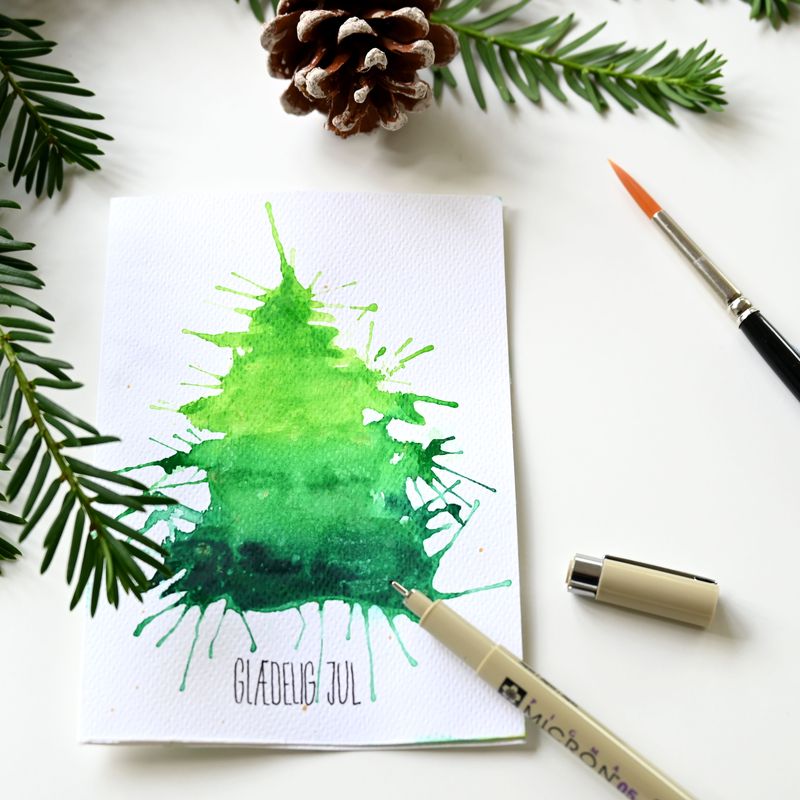 Julekort med akvarel juletræer inkl. workshop