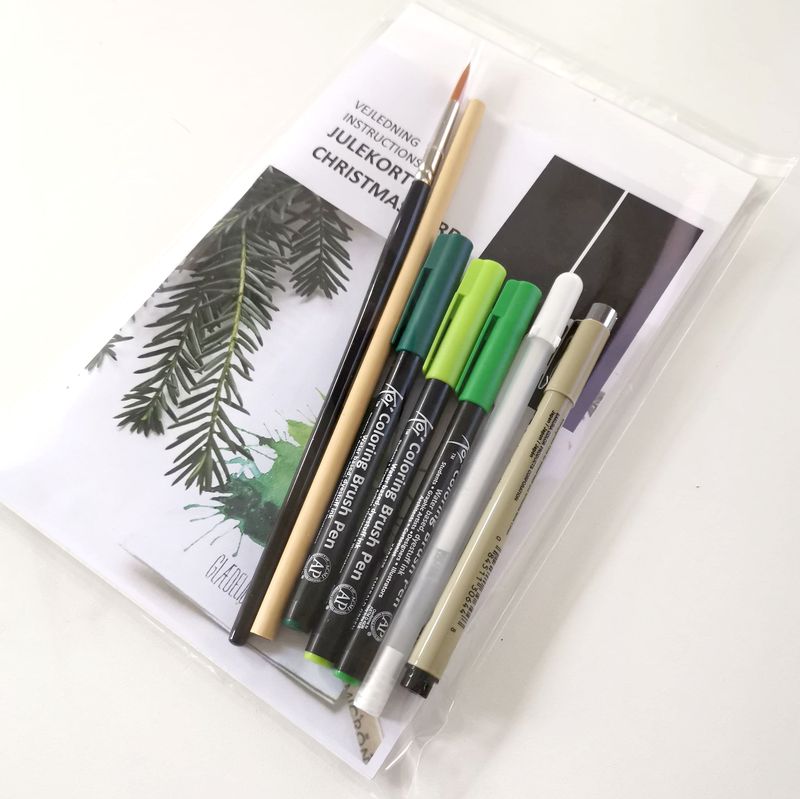 Julekort med akvarel juletræer inkl. workshop