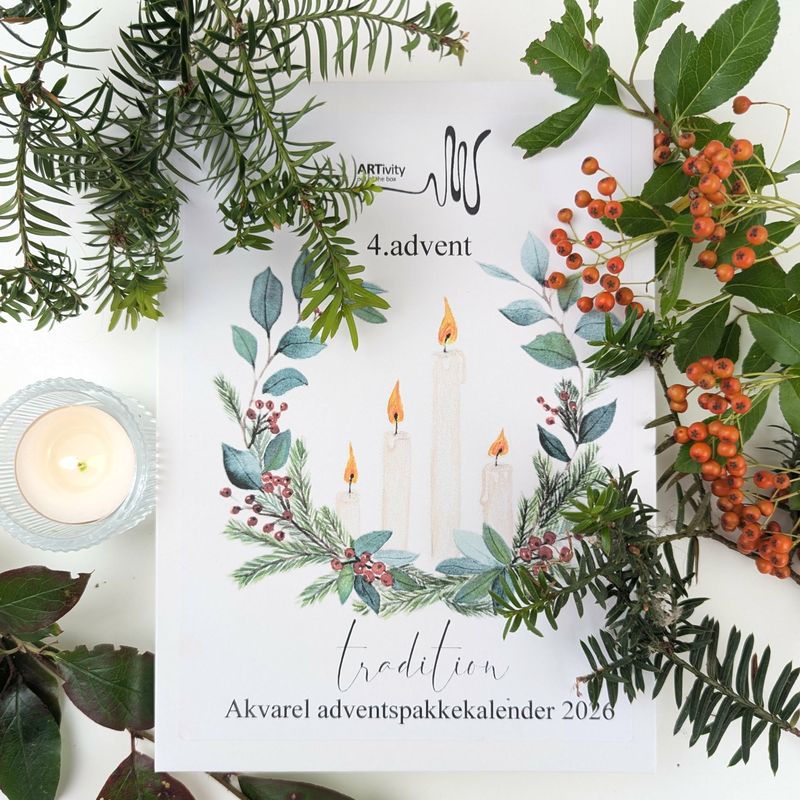 4. advent DIY akvarel adventskalender inkl. materialer og videovejledning til skønne juleprojekter