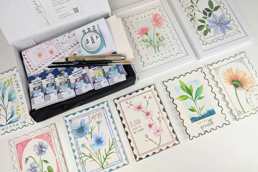 Floral Postage Stamps - akvarelkit