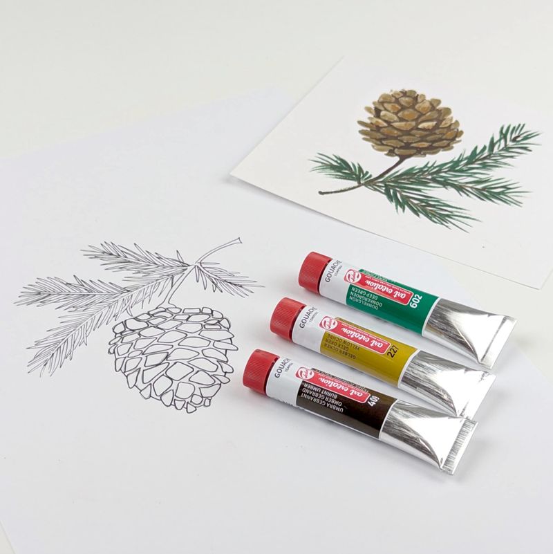 Gouache maling, 3x 20 ml inkl skabelon