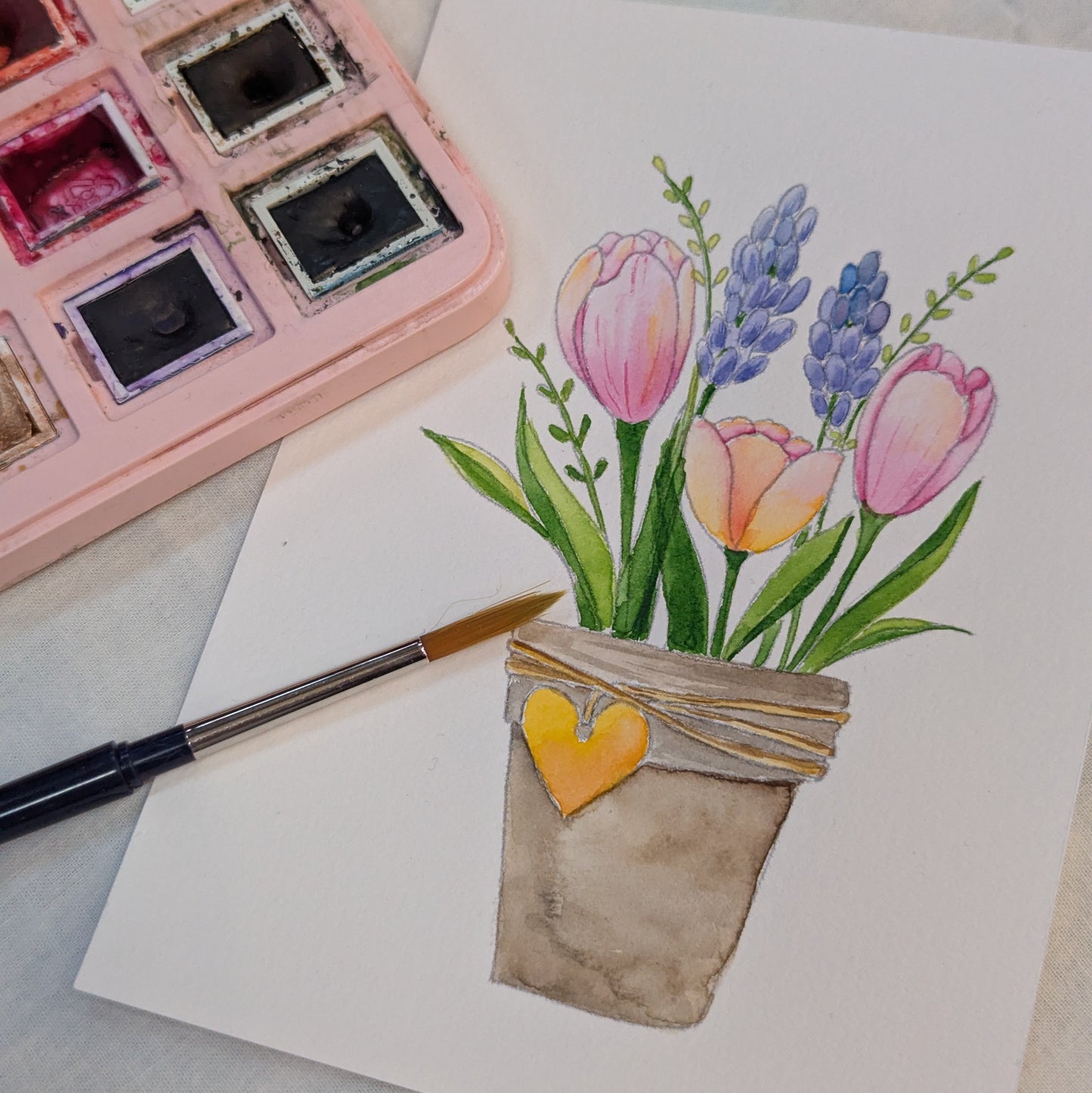 A6 akvarel Mal-selv-kort - SPRING