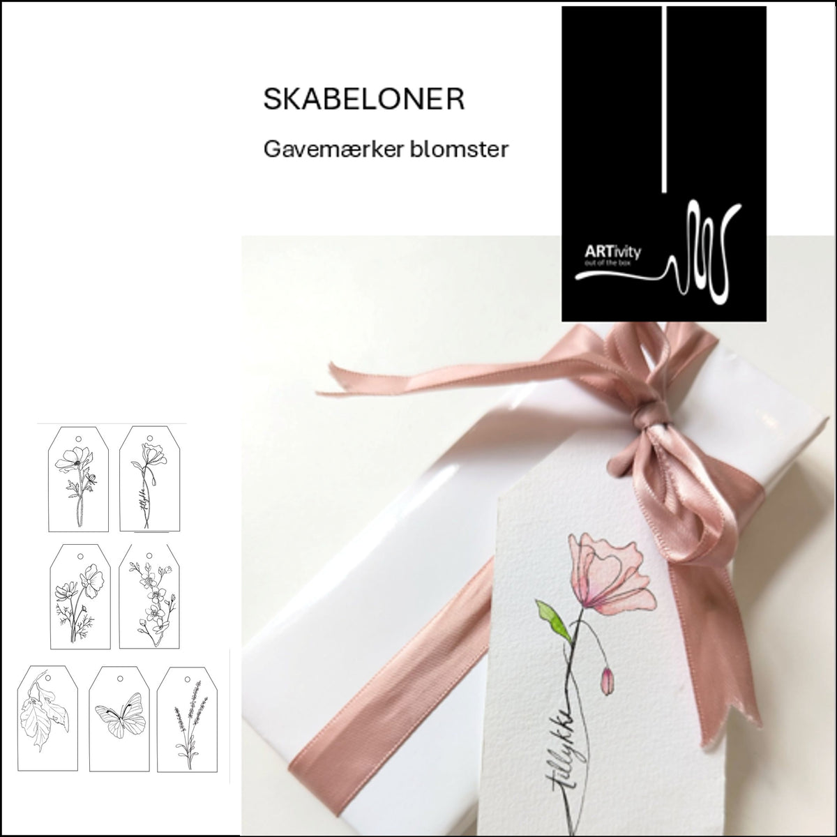 Skabelonergavemærker blomster