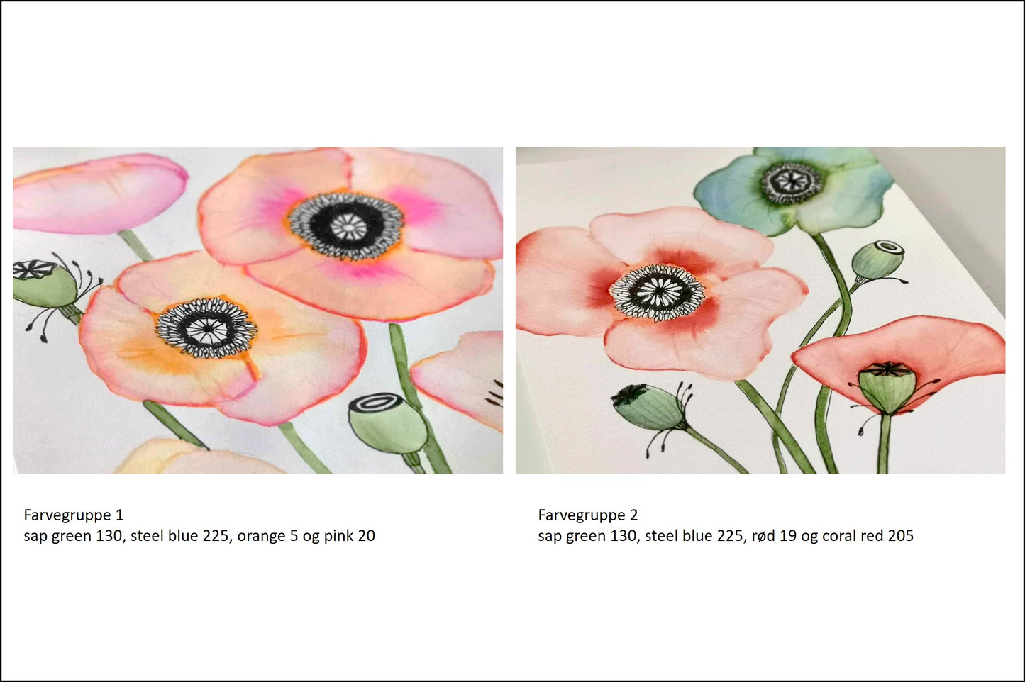 Materialepakke til online akvarel LIVE workshop Abstract Poppies