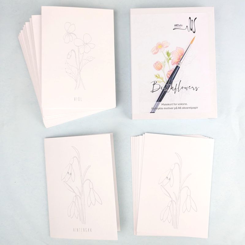 A6 akvarel Mal-selv-kort - BIRTHFLOWERS