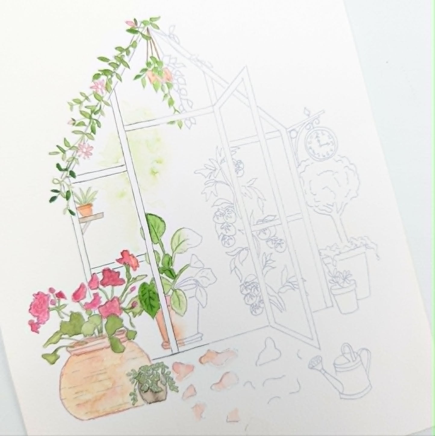 A5 akvarel Mal-selv kort - SUMMER GARDEN