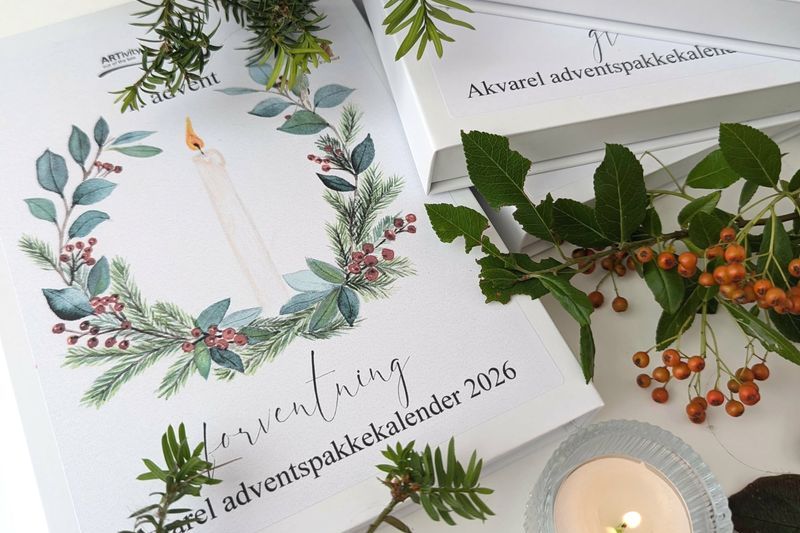Akvarel pakkekalender med videovejledning og skabeloner