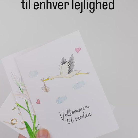 Udvalg af fortrykte kort til dåb, bryllup, fødselsdag og andre anledninger