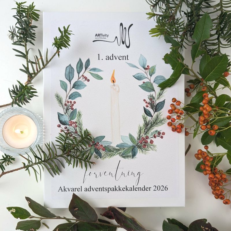 1. advent DIY akvarel adventskalender inkl. materialer og videovejledning til skønne juleprojekter