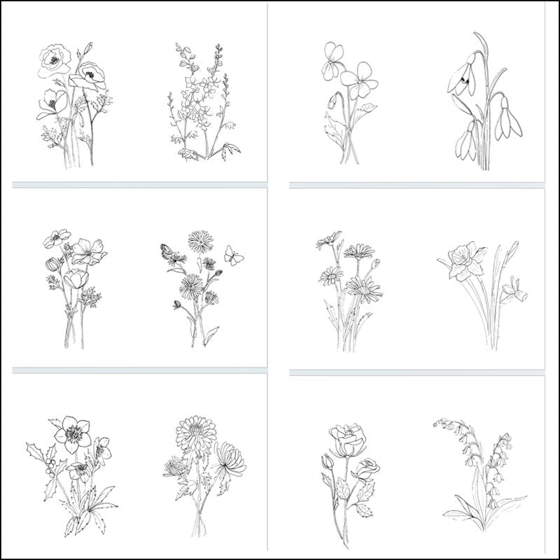 A6 akvarel Mal-selv-kort - BIRTHFLOWERS