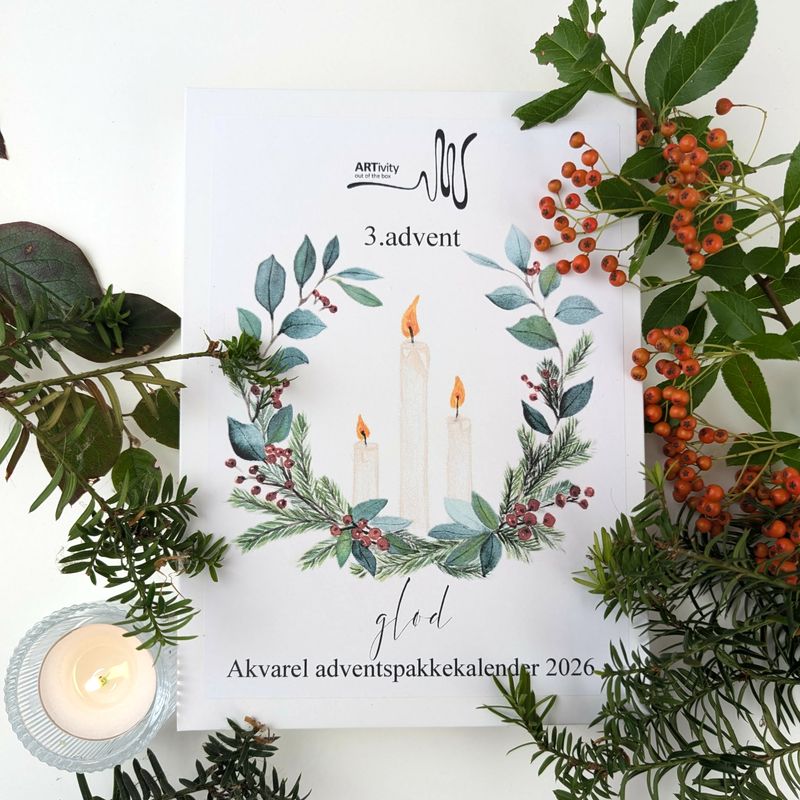 3. advent DIY akvarel adventskalender inkl. materialer og videovejledning til skønne juleprojekter