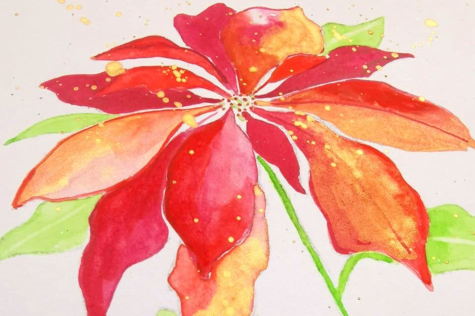 Christmas Flower med akvarel