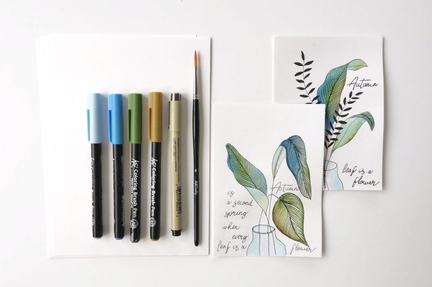 Materialepakke til online akvarel workshop - leaf bouquet